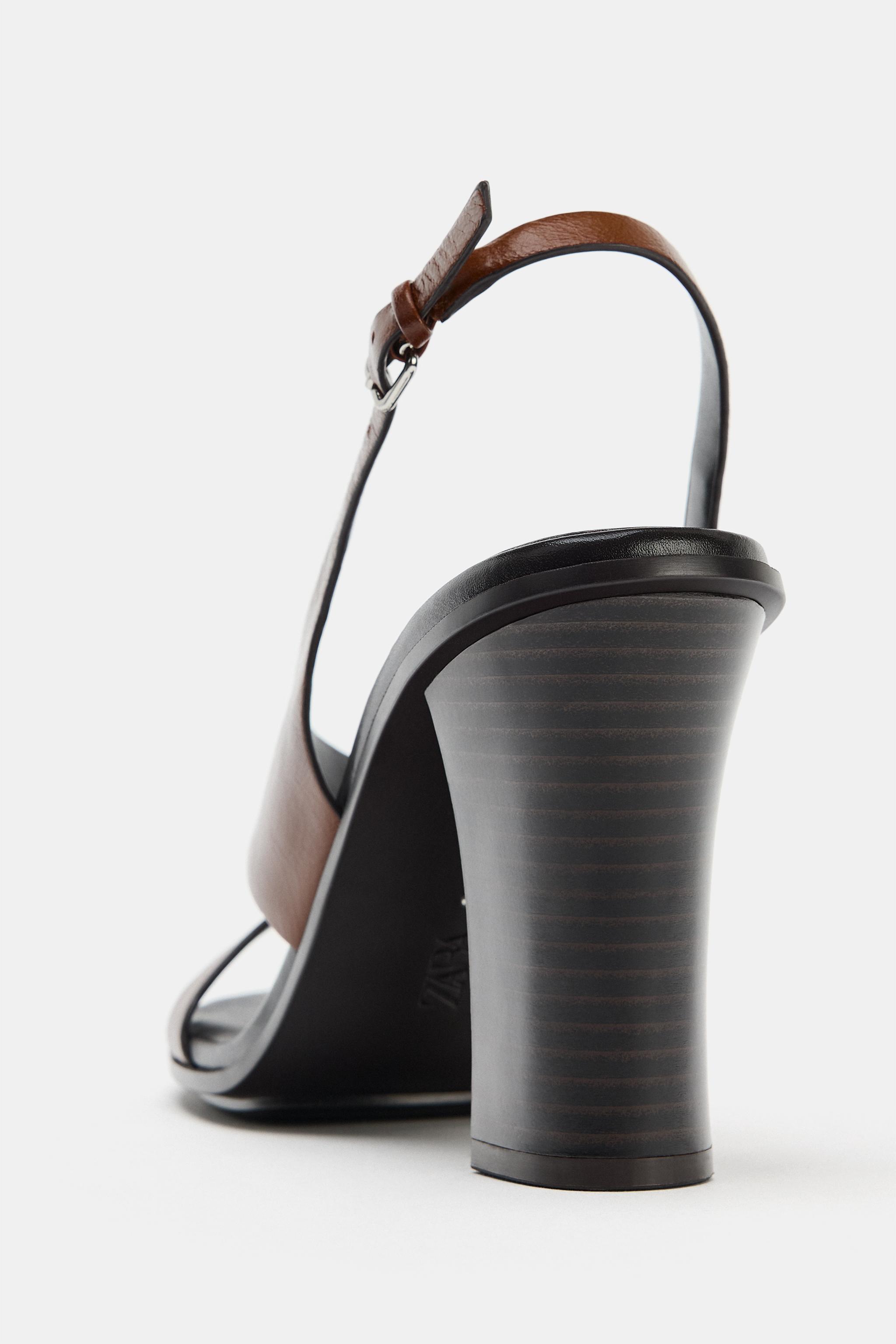 LEATHER HIGH-HEEL SANDALS - Brown | ZARA Spain