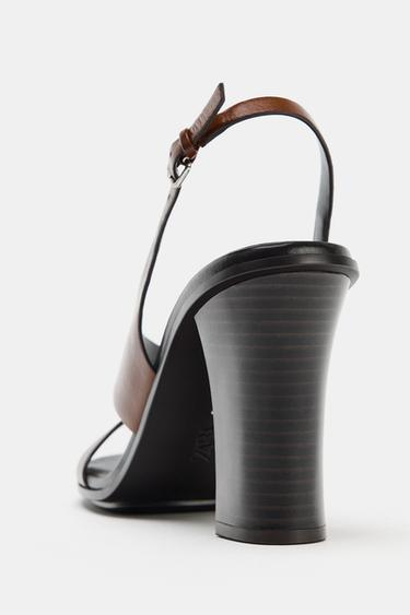 SANDALES À TALONS EN CUIR - Marron de Zara - Image 4