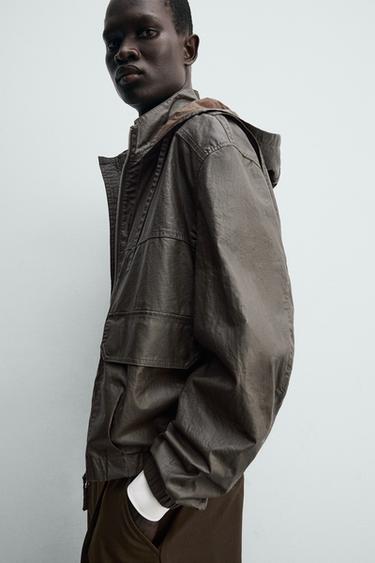 LINEN - COTTON WAXED JACKET - Brown marl by Zara - Image 4