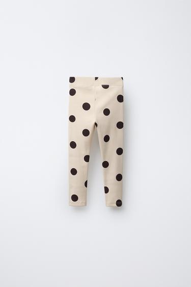 PRINTED RIBBED LEGGINGS - Ecru / Brown by Zara - Image 1
