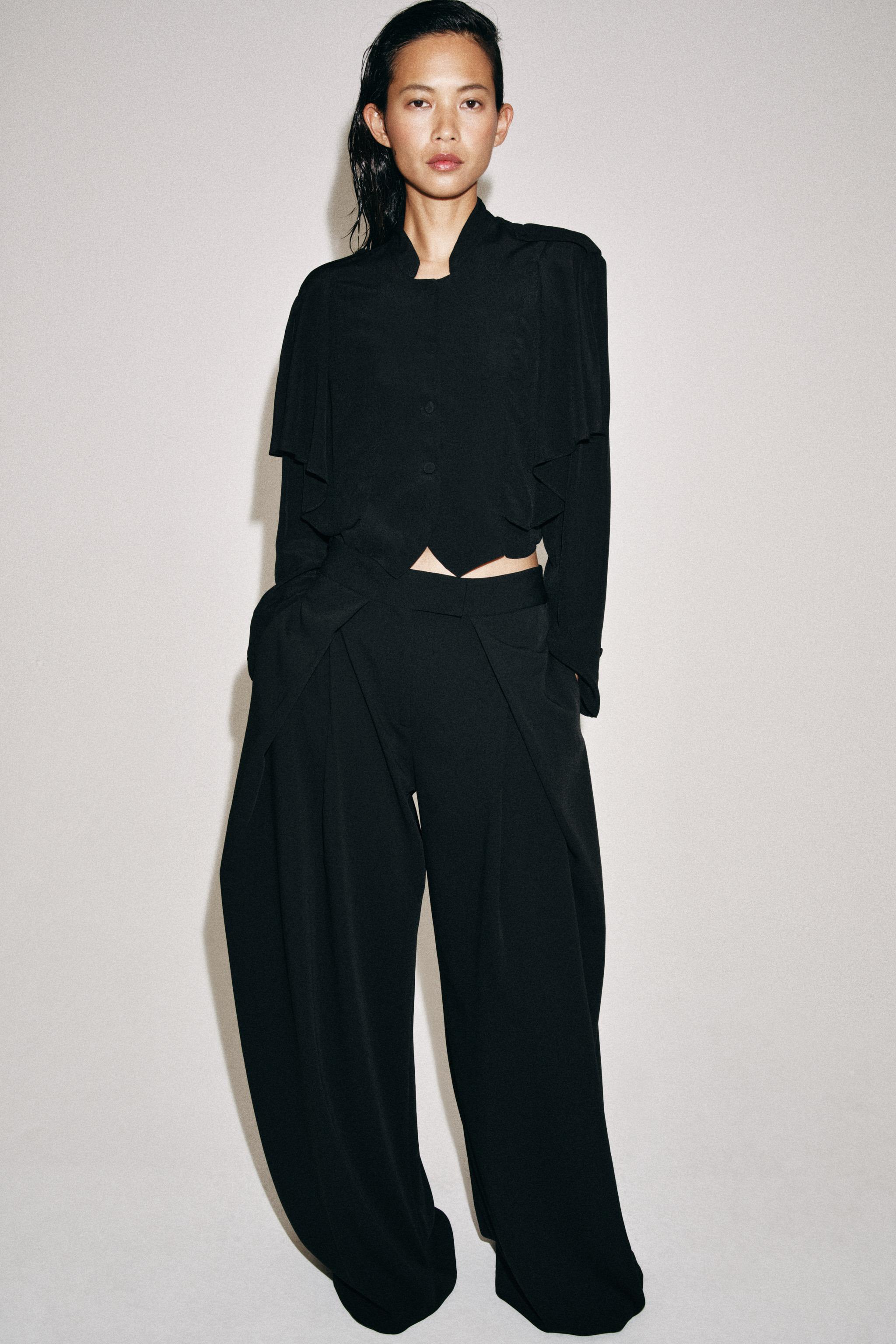 ZW COLLECTION RUFFLED CROP SHIRT - Black | ZARA United States