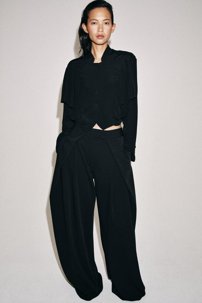 ZW COLLECTION フリル付きショートシャツ - ブラック | ZARA Japan / 日本