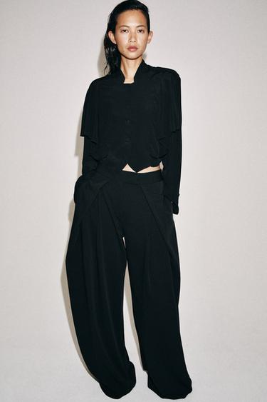 Zara ZW COLLECTION RUFFLED CROP SHIRT - Black - Image 0