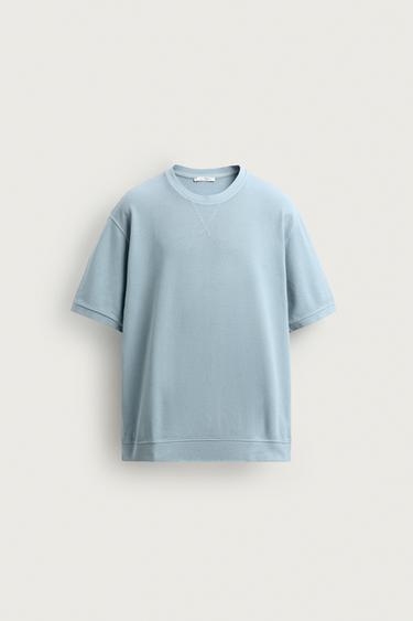 REGULAR FIT PIQUÉ TEXTURED SWEATSHIRT - Faded sky blue by Zara
