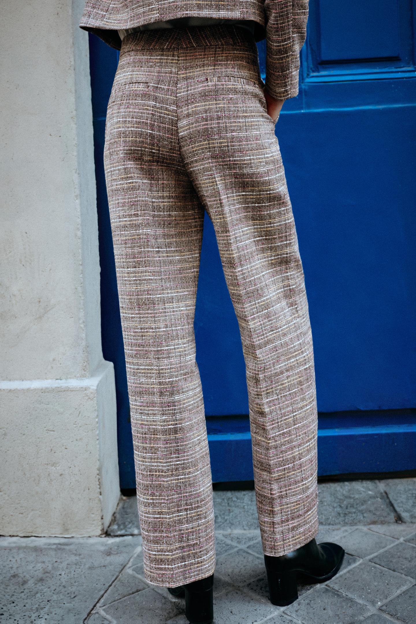 Женские брюки Zara Structured Straight, цвет: Коричневый / Экрю — фото 2