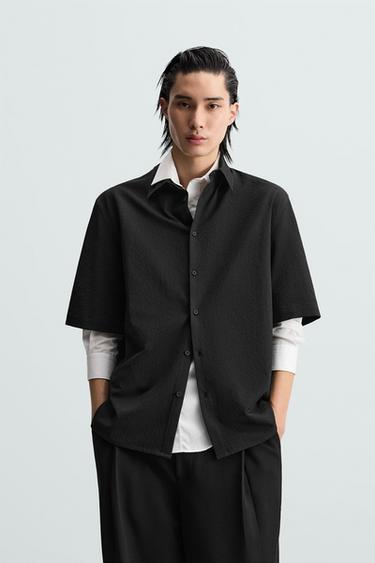 RELAXED FIT SEERSUCKER SHIRT - Black by Zara