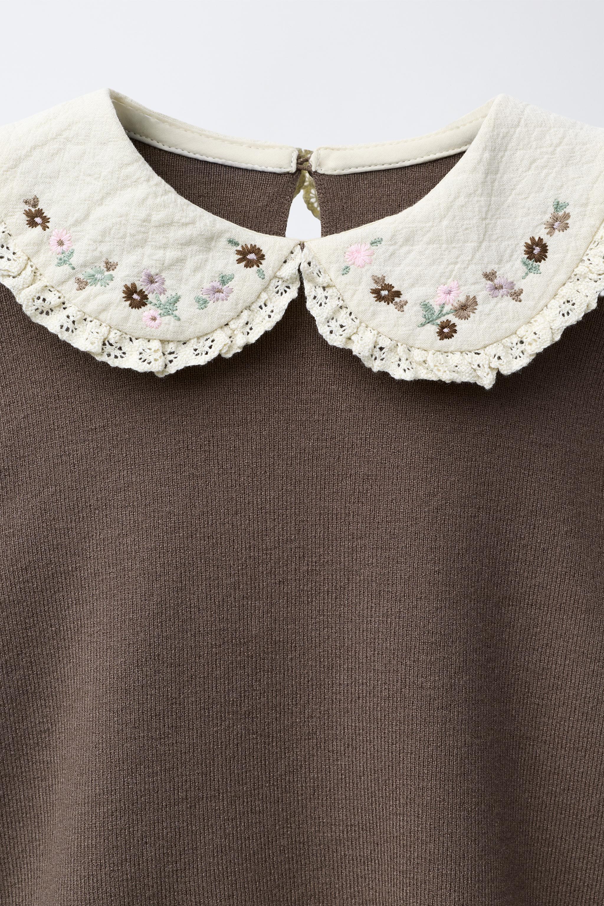 FLORAL PETER PAN COLLAR KNIT SWEATER