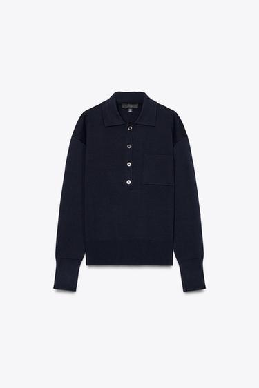PLAIN KNIT POLO NECK JUMPER - Navy blue by Zara - Image 0