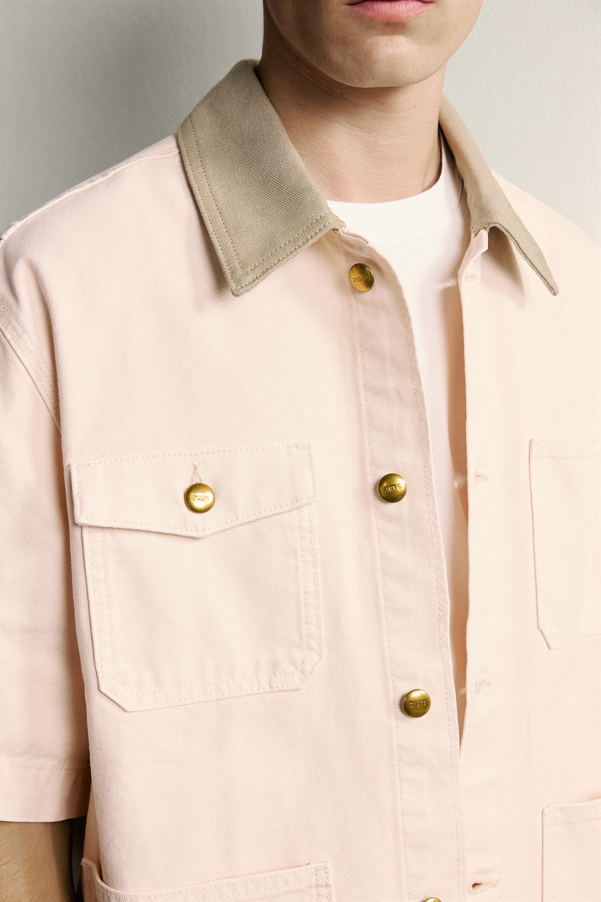Zara CONTRAST COLLAR SHORT SLEEVE OVERSHIRT — фото 6