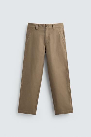 БРЮКИ STRAIGHT FIT С ВЫШИВКОЙ — РЫЖЕВАТО-КОРИЧНЕВЫЙ С МЕЛАНЖЕВЫМ ЭФФЕКТОМ от Zara
