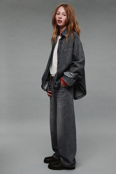 WIDE-LEG JEANS WITH RHINESTONES - Grey by Zara