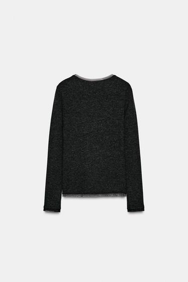 T-SHIRT FINITIONS TULLE - Gris foncé de Zara - Image 4