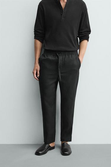 Zara RELAXED FIT LINEN PANTS - Black