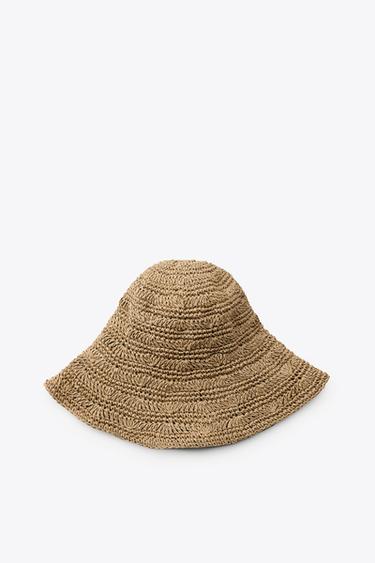 Zara BRAIDED BUCKET HAT - Light brown