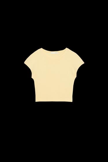 Zara COTTON MODAL CROP T-SHIRT - yellow - Image 0