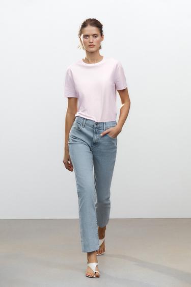 Zara ZW COLLECTION BOOTCUT 高腰 CROPPED 牛仔褲 - 淡藍色