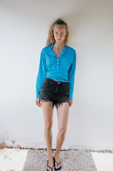 HIGH WAIST DENIMSHORTS MED SLID - Sort fra Zara