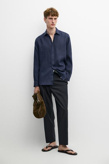 Zara Slim fit 100% linen shirt - Bluish - Image 0