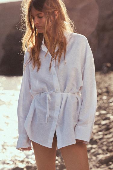 OVERSIZE LINEN BLEND SHIRT - White by Zara
