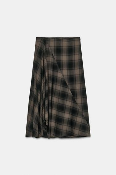 CHECKED MIDI SKIRT - Black / Brown by Zara