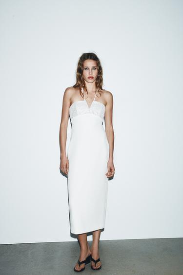 VESTIDO MIDI ELÁSTICO BRILLOS - Blanco de Zara - Imagen 0