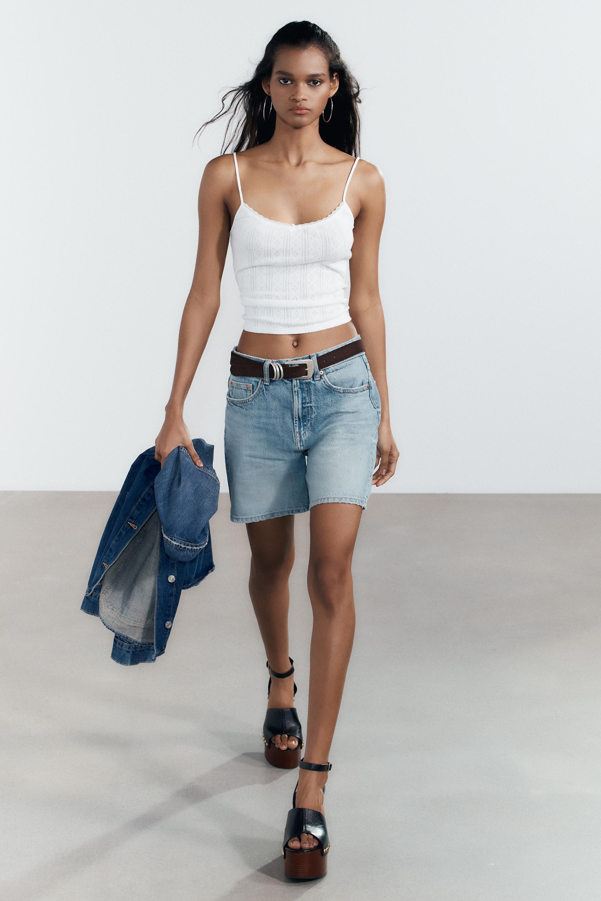 TRF MID-RISE DENIM SHORTS - Light blue | ZARA United States TRF MID-RISE DENIM SHORTS - Light blue | ZARA United States