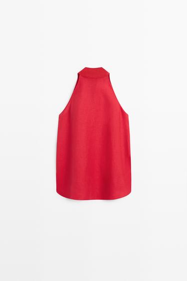 Top halter fluido lino - Rojo de Zara - Imagen 0
