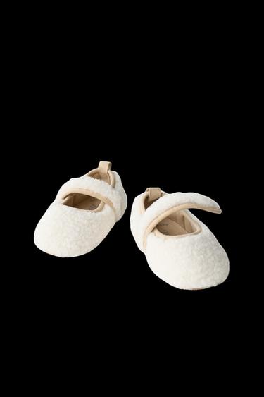 Zara FLEECE BALLET FLATS - Off White