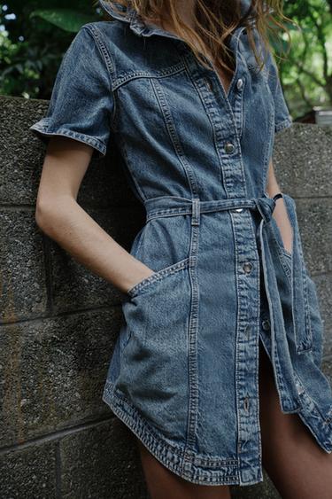 ROBE COURTE EN JEAN Z1975 AVEC CEINTURE - Bleu de Zara - Image 5