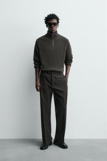 Zara REGULAR FIT FLANNEL PANTS - Brown