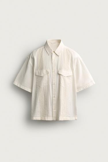 RELAXED FIT SHIRT WITH EMBROIDERY AND PLEATS - Ecru by Zara