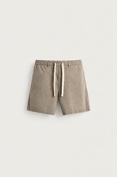 BERMUDA RELAXED FIT ALGODÓN - LINO - Rayas marrones de Zara