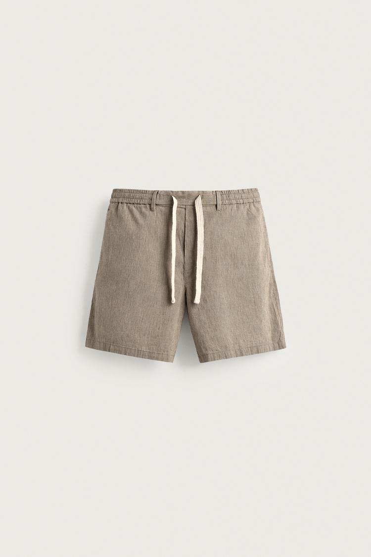 COTTON/LINEN RELAXED FIT BERMUDA SHORTS
