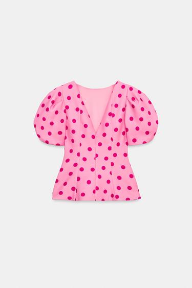 TOP À POIS ET MANCHES BOUFFANTES - Roses de Zara - Image 6