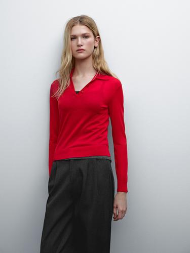 Zara 100% wool polo collar sweater with buttons - Red