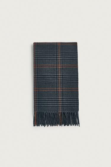 Zara FRINGED PLAID SCARF - Dark gray