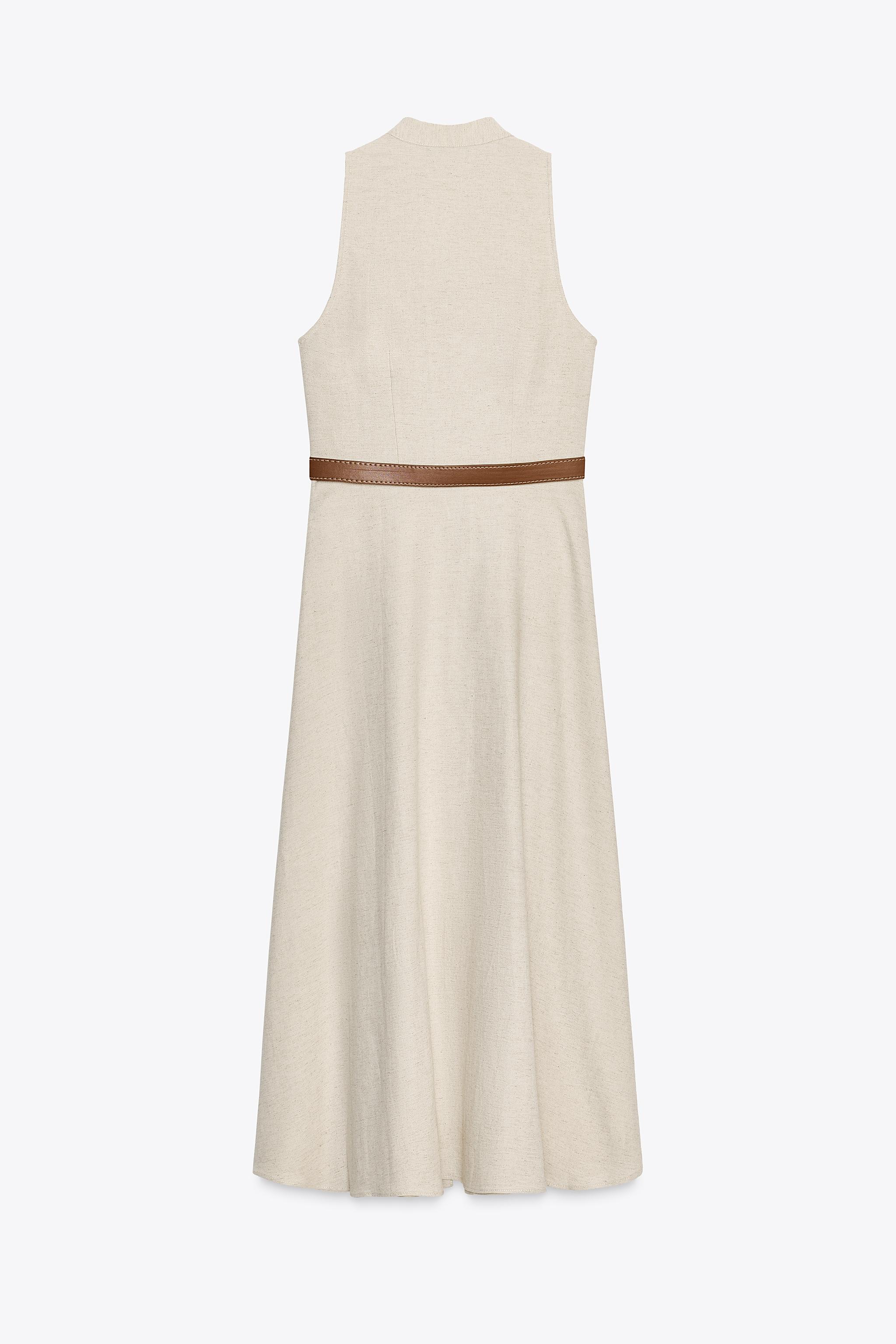 BELTED LINEN MIDI DRESS