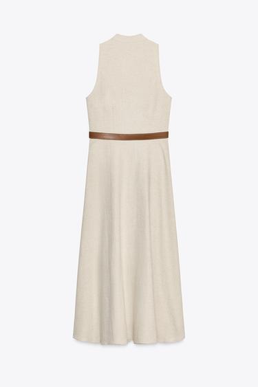 ROBE MIDI AVEC CEINTURE EN LIN - Beige clair de Zara - Image 7