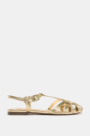 STRAPPY METALLIC-EFFECT CAGE SANDALS - Gold by Zara - Image 3
