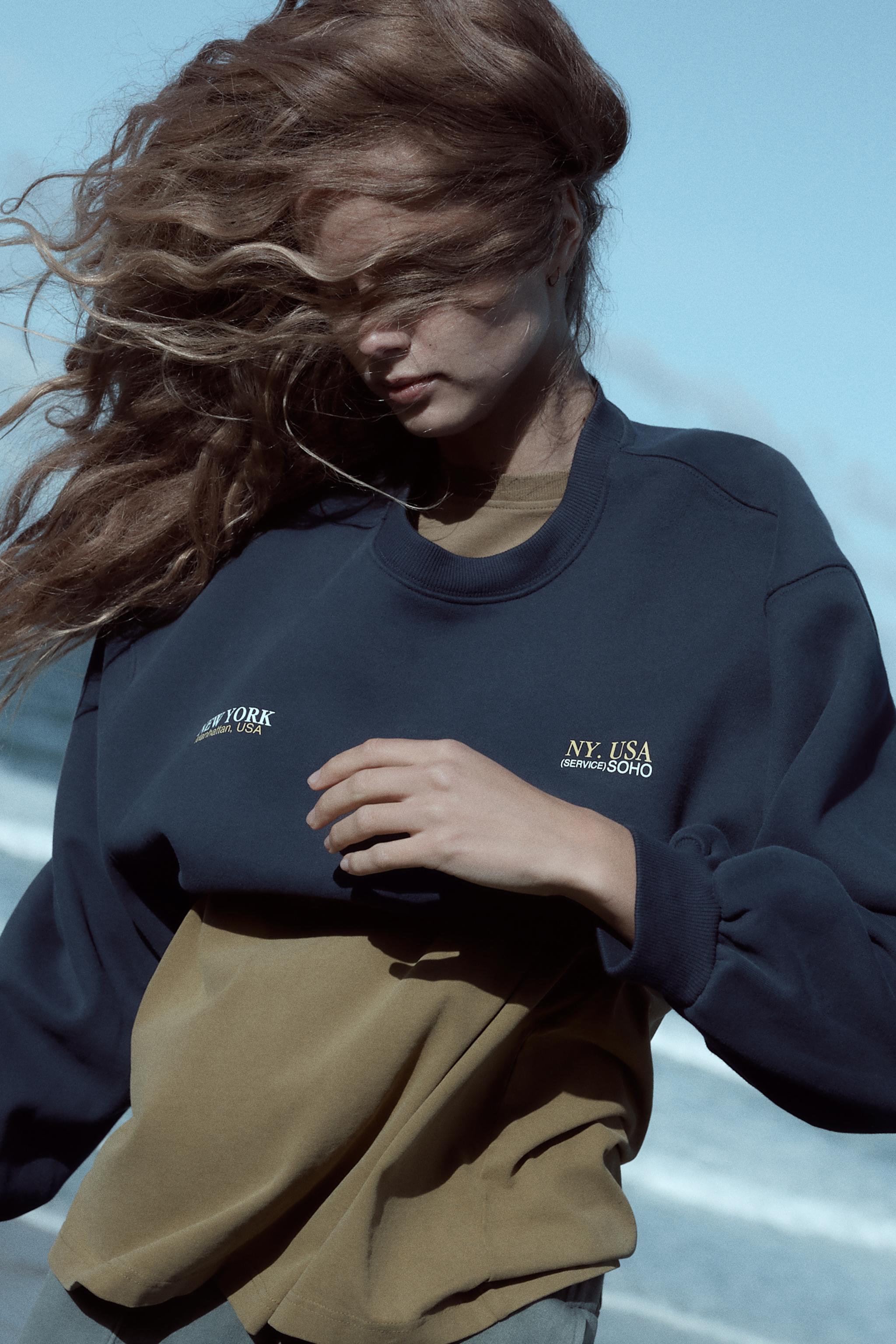 SLOGAN SWEATSHIRT Navy blue ZARA United Kingdom