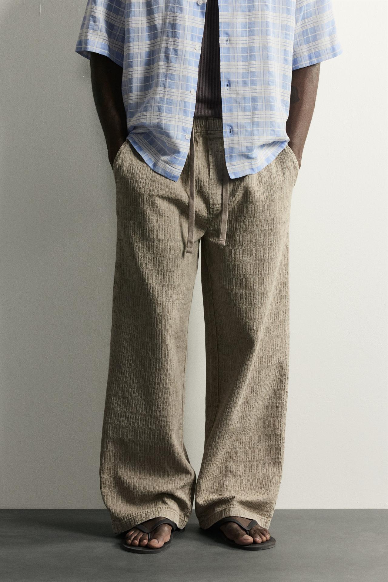 WASHED JACQUARD RELAXED FIT PANTS — Khaki