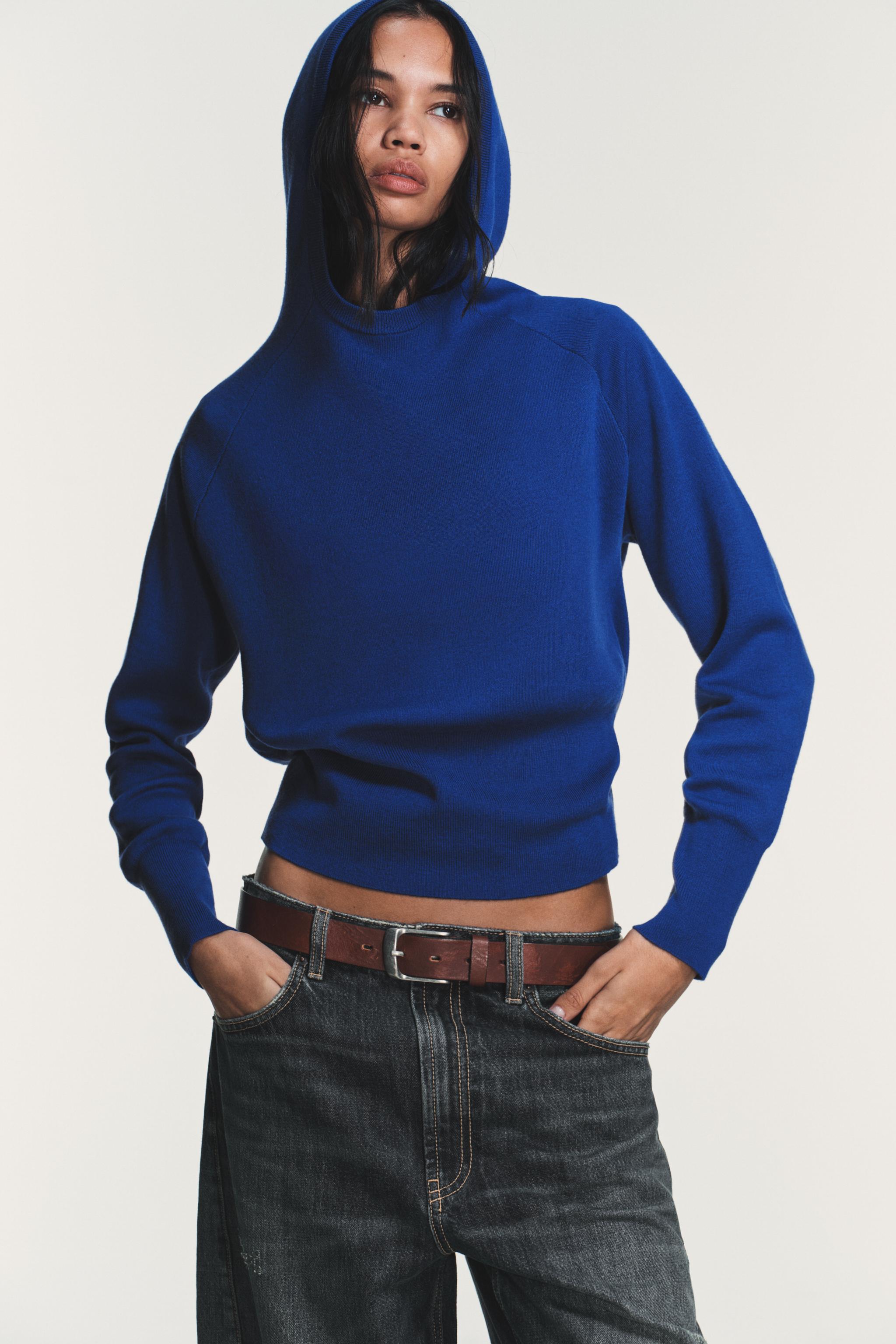 フード付きニットセーター - 濃青 | ZARA Japan / 日本