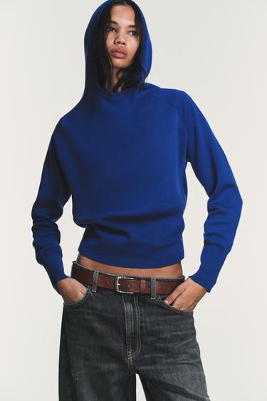 PLAIN KNIT HOODIE JUMPER - Bluish by Zara