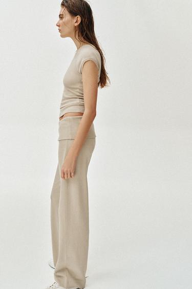 WASHED-EFFECT INTERLOCK TROUSERS - Beige by Zara - Image 2