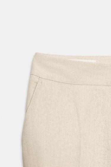 SLIM FIT LINEN BLEND CROPPED TROUSERS - Light beige by Zara - Image 8