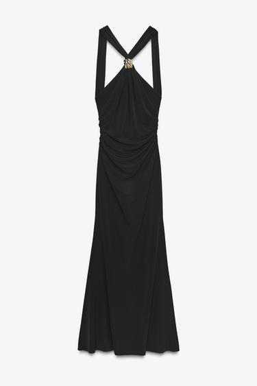 فستان متصالب بزركشة - أسود الخاص بـ Zara