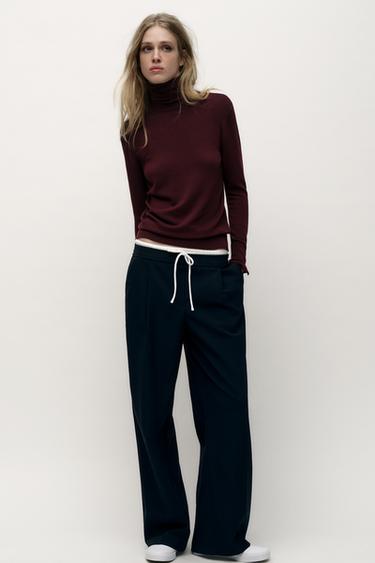 WIDE-LEG TROUSERS WITH DOUBLE WAISTBAND - navy by Zara