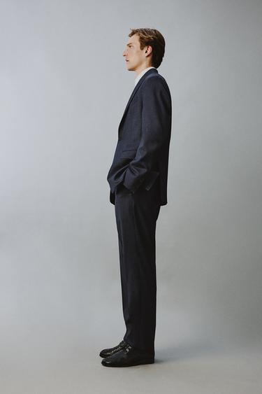 100% WOOL TEXTURED SUIT BLAZER - Navy blue by Zara - Image 3
