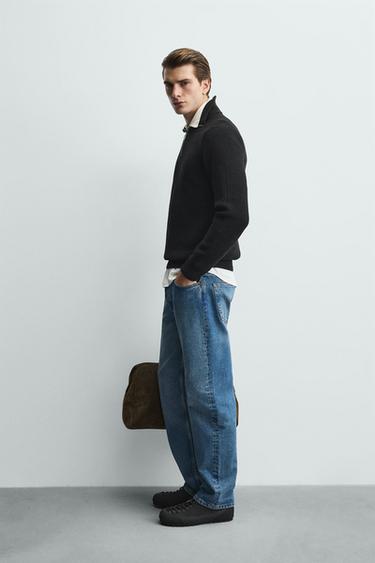 PULL EN MAILLE PERLÉE À COL ZIPPÉ - Noir de Zara - Image 3