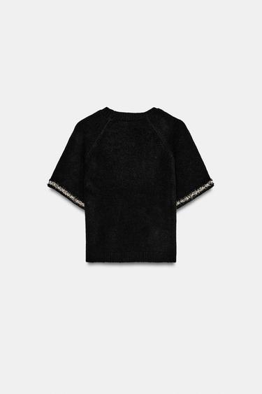 KNIT JUMPER WITH FAUX PEARLS - Black by Zara - Image 6